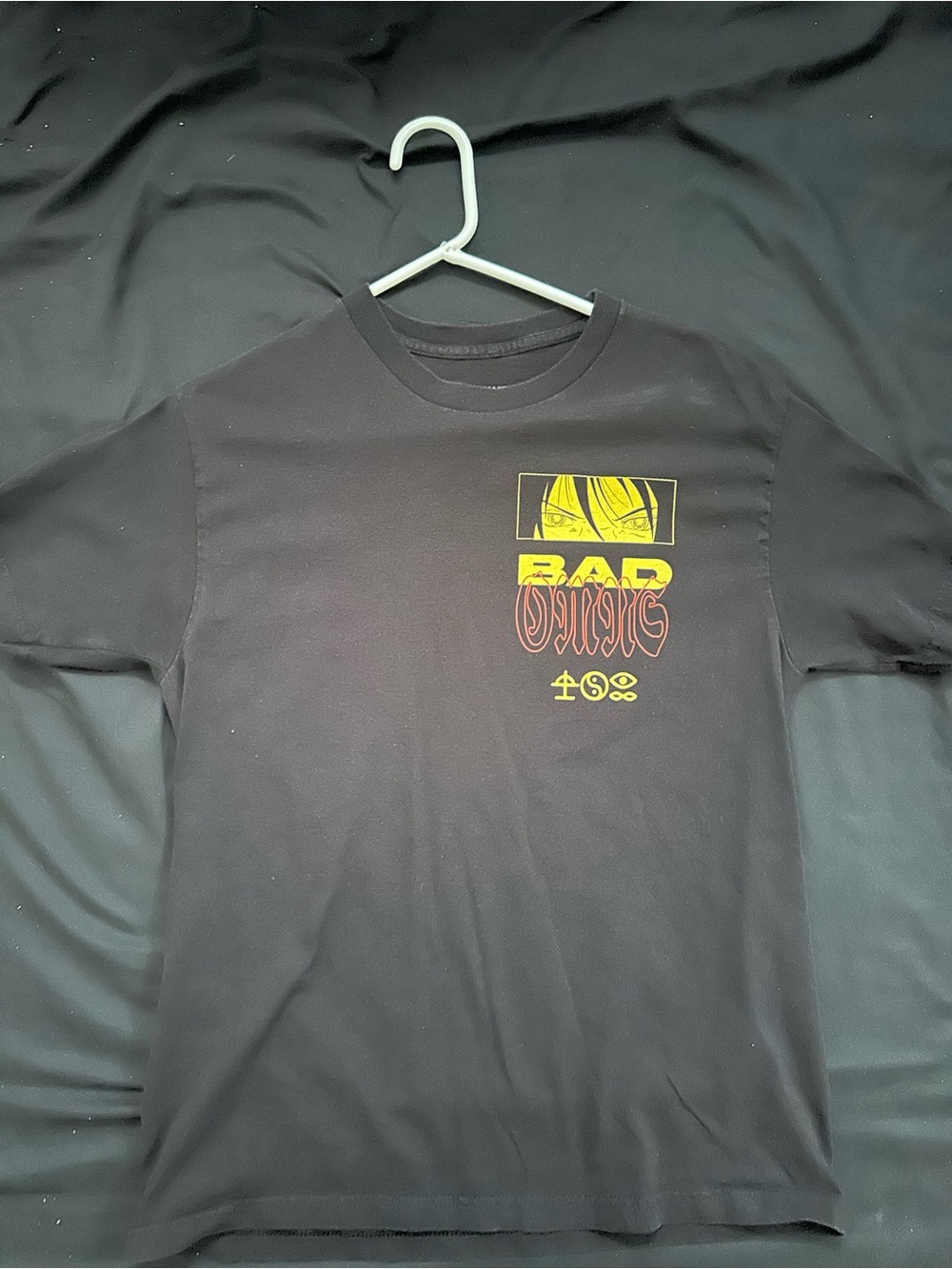 Black Short-Sleeve Graphic Tee with Yellow Detail